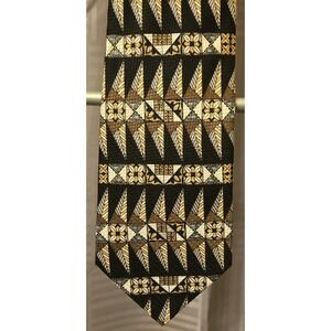 Vintage Dani Moda Maschile Silk Tie 58"x4"‎ Brown Geometric Weave Handmade Korea